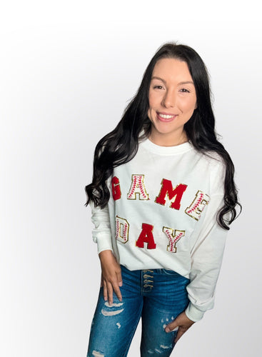 Baseball game day pull over with letterman letters- White