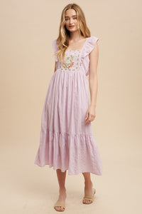 Floral embroidered apron dress