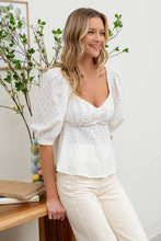 Load image into Gallery viewer, White eyelet sweetheart balloon sleeve top