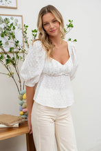 Load image into Gallery viewer, White eyelet sweetheart balloon sleeve top