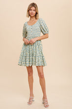 Load image into Gallery viewer, Smocked button front middi dress blue floral