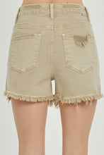 Load image into Gallery viewer, High rise distressed tan shorts