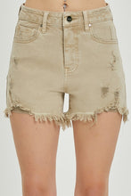 Load image into Gallery viewer, High rise distressed tan shorts