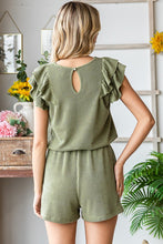 Load image into Gallery viewer, Softest olive ruffle sleeve romper