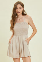 Load image into Gallery viewer, Sand smocked romper with pockets