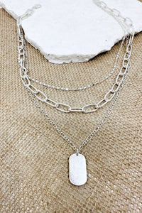 Worn Silver Layered tag necklace