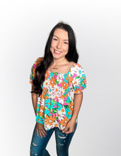 Load image into Gallery viewer, Fuchsia combo floral smocked top