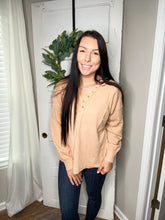 Load image into Gallery viewer, V Neck comfy solid henley casual top  - beige