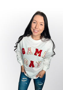 Baseball game day pull over with letterman letters- White