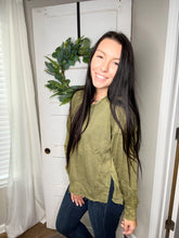 Load image into Gallery viewer, Acid wash exposed seam pull over in olive or