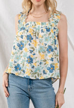 Load image into Gallery viewer, Blue floral ruffle tank