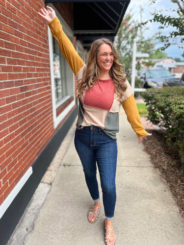 Color block knit long sleeve