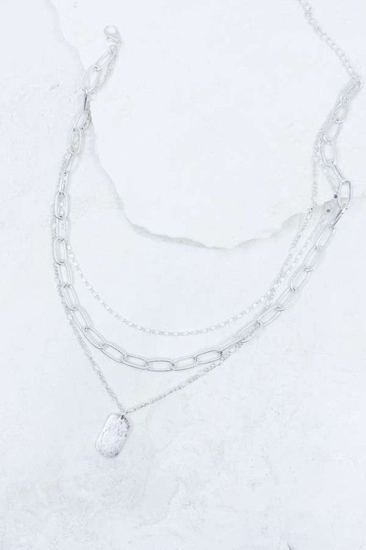 Worn Silver Layered tag necklace