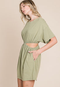 Sage green cut out dress with pockets