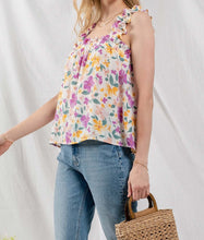 Load image into Gallery viewer, Purple floral ruffle tank