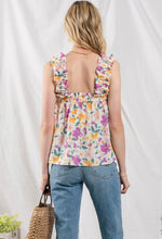 Load image into Gallery viewer, Purple floral ruffle tank