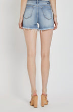Load image into Gallery viewer, Light wash distressed stretchy shorts