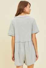 Load image into Gallery viewer, Comfy ribbed knit button down romper - Grey