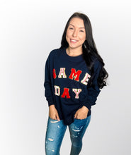 Load image into Gallery viewer, Baseball game day pull over with letterman letters- Navy