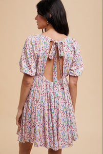 Copy of Open back floral printed dress - pink