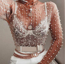 Load image into Gallery viewer, Pearl &amp; Dimond white mesh crop top
