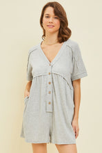 Load image into Gallery viewer, Comfy ribbed knit button down romper - Grey