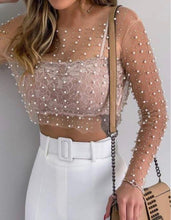 Load image into Gallery viewer, Pearl &amp; Dimond white mesh crop top