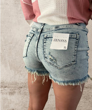 Load image into Gallery viewer, Light wash heavy distressed shorts