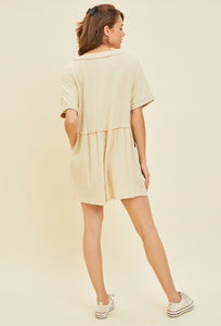 Comfy ribbed knit button down romper