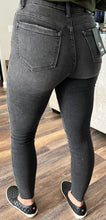 Load image into Gallery viewer, Mid wash blackish grey light distressed skinnys