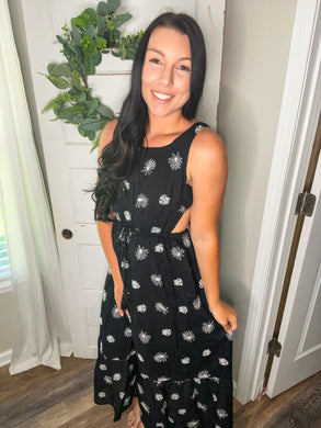 Black Embroidered cut out midi dress