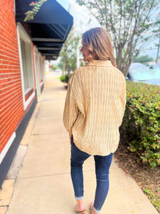 Pleated oversized button up in latte