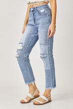 Load image into Gallery viewer, High rise straight leg distressed jeans light wash