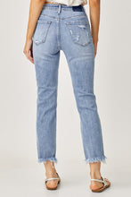 Load image into Gallery viewer, High rise straight leg distressed jeans light wash