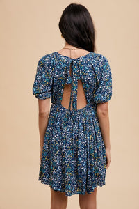 Open back floral printed dress - midnight blue