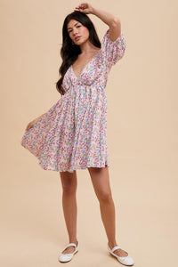 Copy of Open back floral printed dress - pink