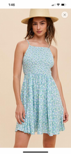 Load image into Gallery viewer, Smocked cami floral dress in blue