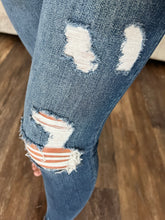 Load image into Gallery viewer, Heavy distressed Mid wash Mica denim - high rise