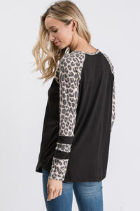 Black and leopard criss-cross long sleeve