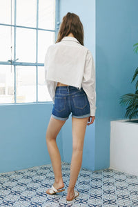 Best selling ** Kancan -High rise dark wash roll up shorts