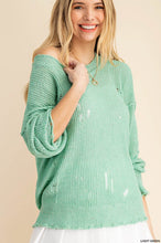 Load image into Gallery viewer, Distressed dolman sleeve sweater in light green