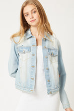 Load image into Gallery viewer, Light  wash distressed denim jacket