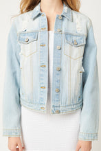 Load image into Gallery viewer, Light  wash distressed denim jacket