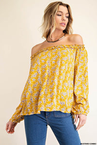 Sunshine yellow off the shoulder flower top