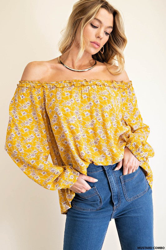 Sunshine yellow off the shoulder flower top