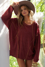 Load image into Gallery viewer, Burgundy brushed waffle knit l/s