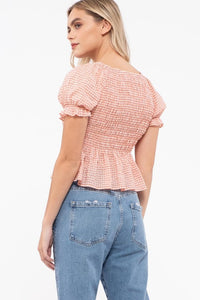 Sienna cropped smocked gingham top