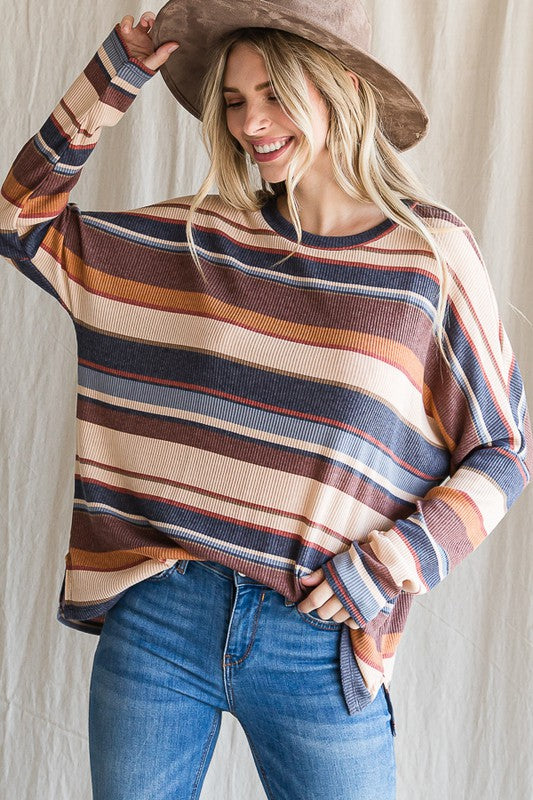 Taupe/ Navy stripped L/s