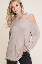 Load image into Gallery viewer, High neck cut out shoulder long sleeve