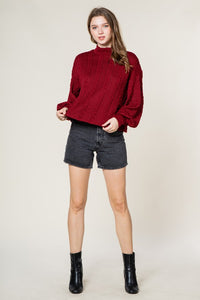 Wine cable knit top